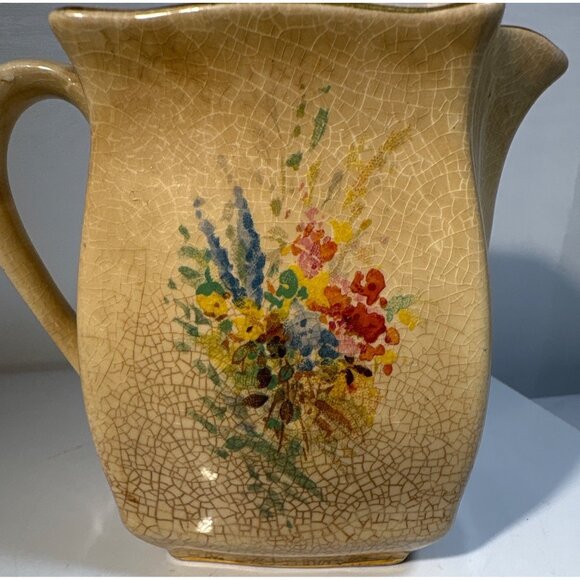 Falcon Ware Pitcher Creamer Vintage English Cottage Scene & Floral Crackle - Picture 3 of 9